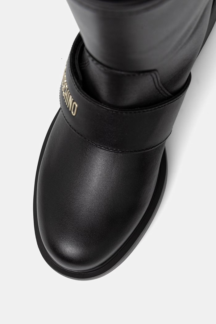 Love Moschino botki na płaskim obcasie damskie skórzane czarny JA24064G1PIA0000
