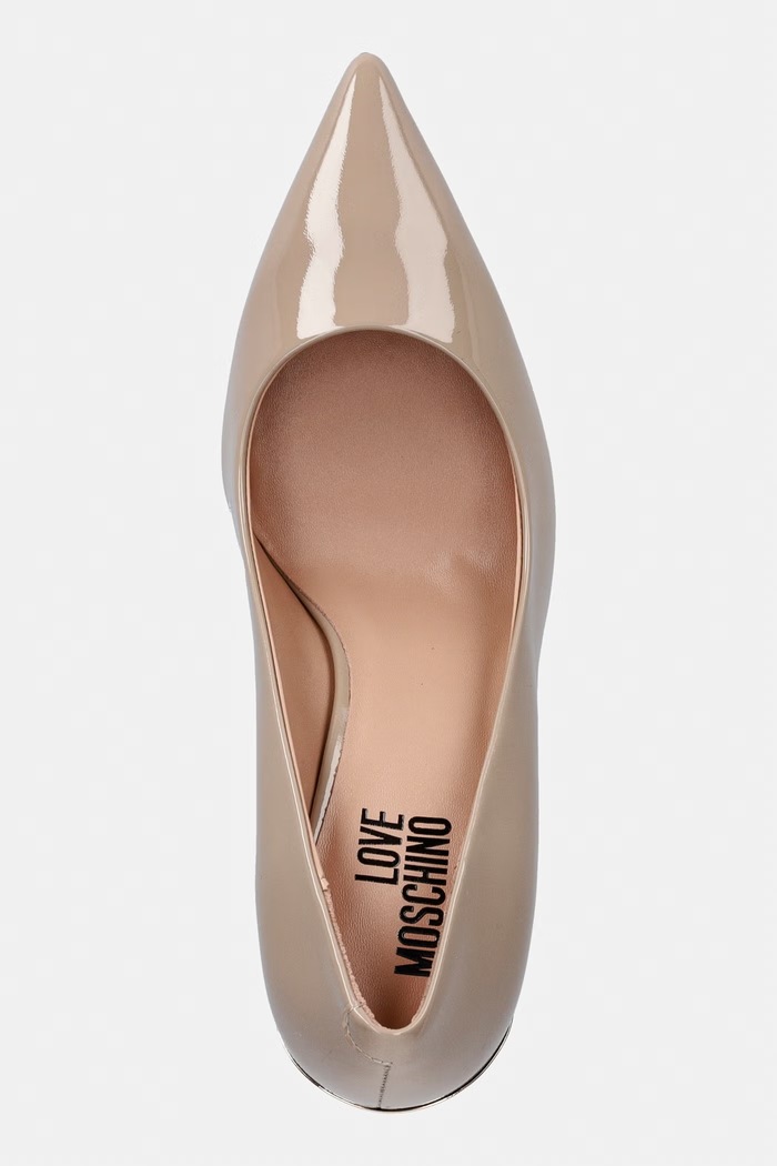 Love Moschino szpilki na wysokim obcasie skórzane beżowy JA10459G1PIH0105