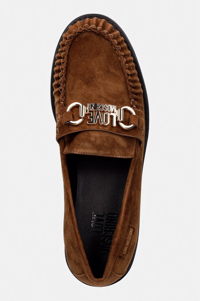 Love Moschino mokasyny damskie zamszowe brązowy JA10063G1PIG0212
