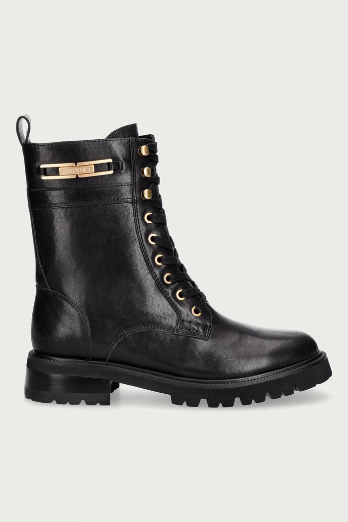 Twinset botki damskie skórzane 262TCP074.00006 czarny AW26