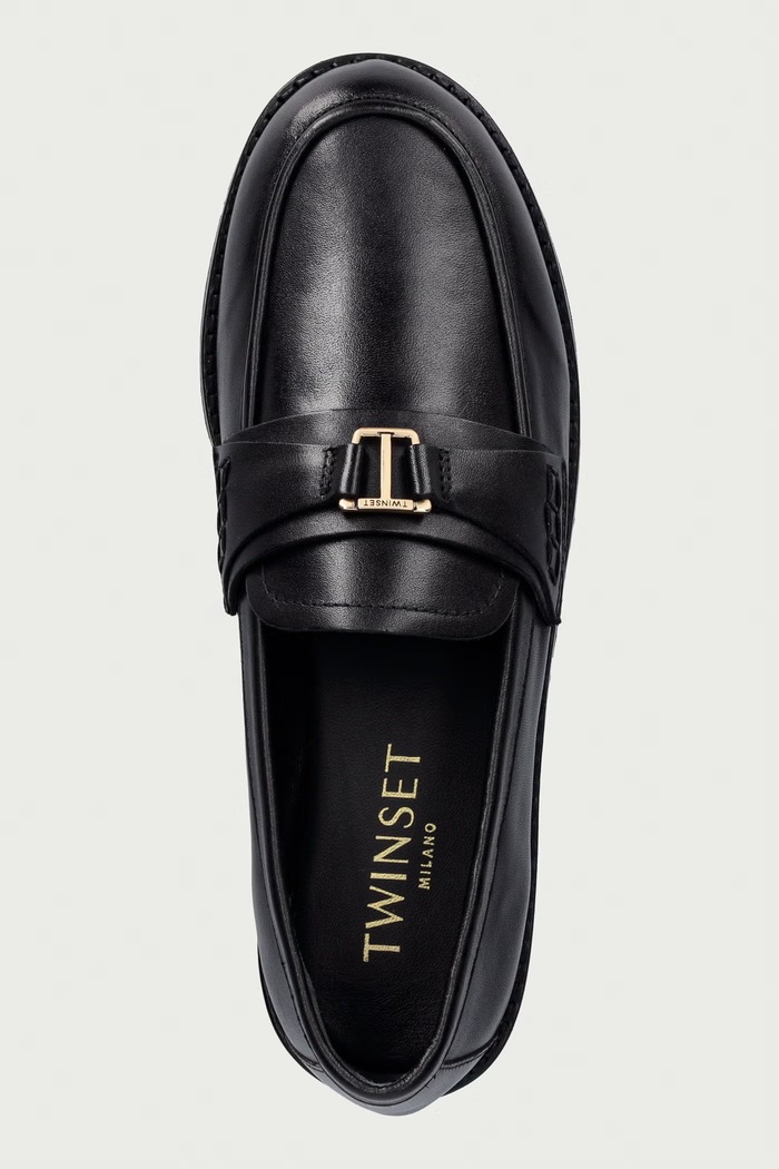 Twinset loafersy damskie skórzane czarny 262TCP020.00006