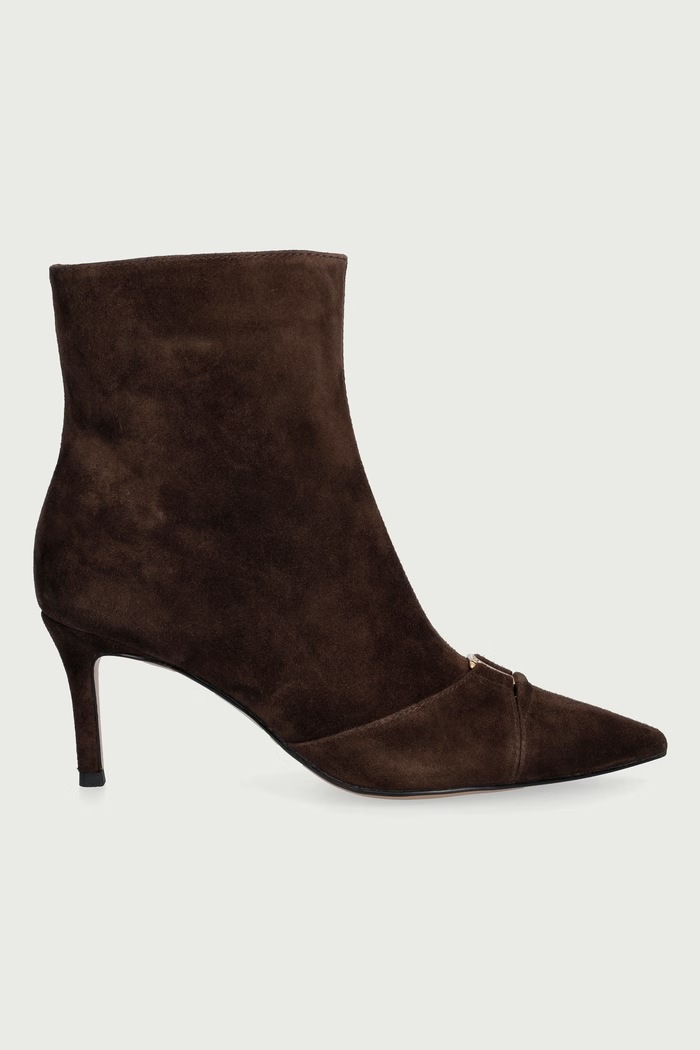 Twinset Botki na szpilce damskie zamszowe 262TCP01G.13411 brązowy AW26