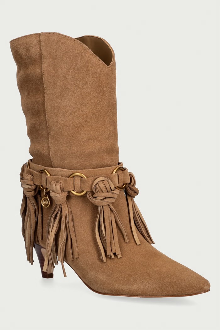 MICHAEL Michael Kors Gležnjače za žene od brušene kože Daniela Fringe Mid Boot bež 40F6DNME5S.243