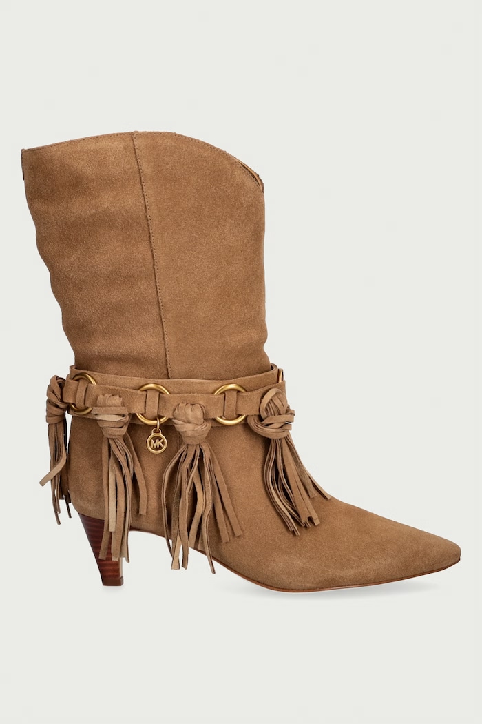 MICHAEL Michael Kors Gležnjače za žene od brušene kože Daniela Fringe Mid Boot 40F6DNME5S.243 bež AW26