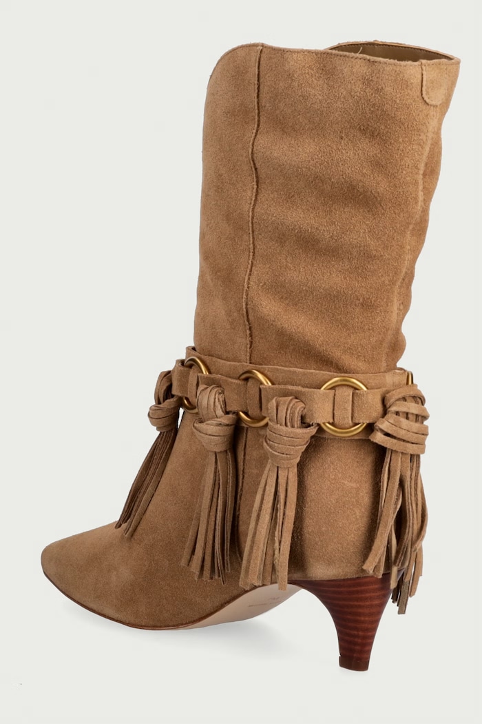 Obuća MICHAEL Michael Kors Gležnjače za žene od brušene kože Daniela Fringe Mid Boot 40F6DNME5S.243 bež