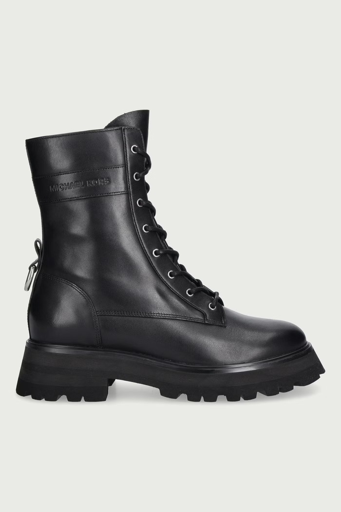 MICHAEL Michael Kors Workers sulla banchina da donna in pelle Caleb Lug Bootie 40F6CBFE5L.001 nero AW26