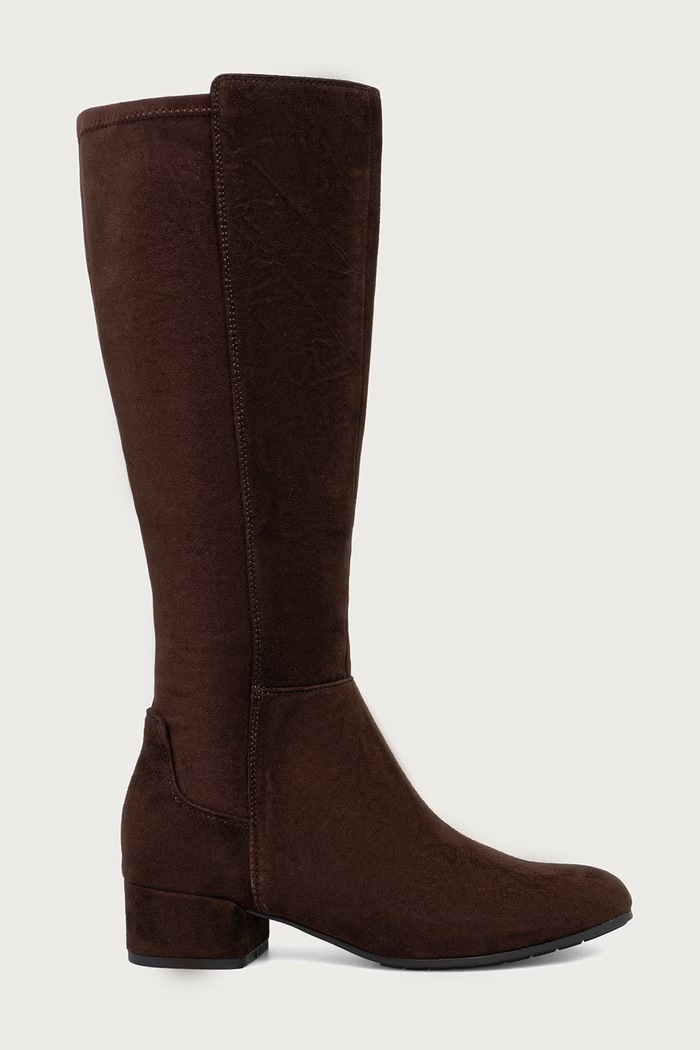 Dune London Kozaki na słupku damskie Simple 0090500620008927 brązowy AW26
