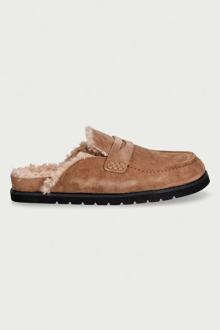 Dune London Loafersy damskie zamszowe Goldy 0076500620126680 brązowy AW26