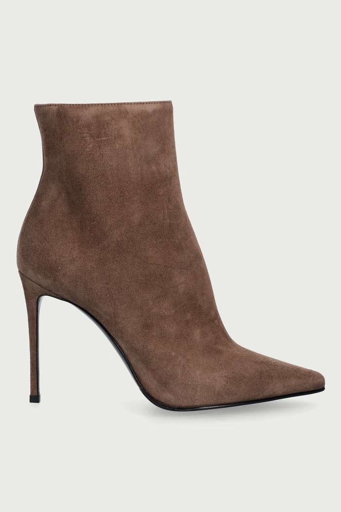 Le Silla Botki na szpilce damskie zamszowe Stivaletto Eva 2039A090R1PPVEL793 beżowy AW26