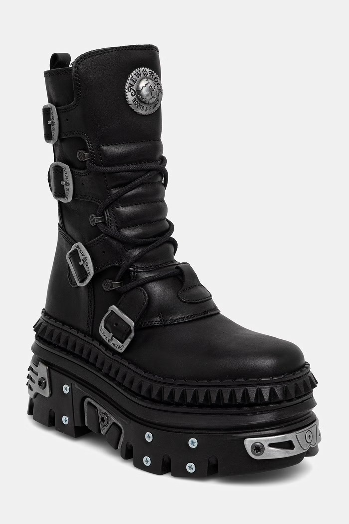 New Rock CRUST NEGRO NEGRO + IMPERFECT REACTOR NEGRO TORNILLOS workery damskie skórzane czarny M.WALL373.S17