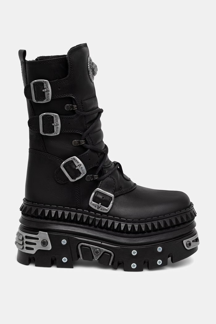 New Rock CRUST NEGRO NEGRO + IMPERFECT REACTOR NEGRO TORNILLOS workery damskie skórzane M.WALL373.S17 czarny AW26