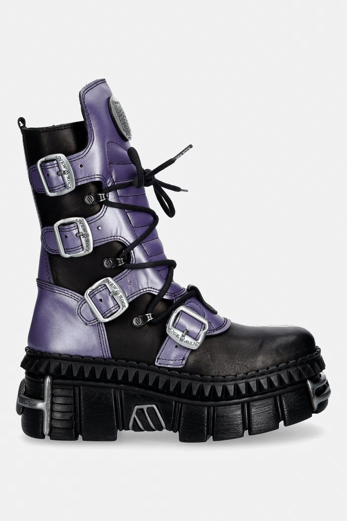 New Rock CRUST NEGRO + NOMADLA LILA + IMPERFECT TOWER NEGRO TORNILLOS workery damskie skórzane M.WALL373.CEV005 fioletowy AW26