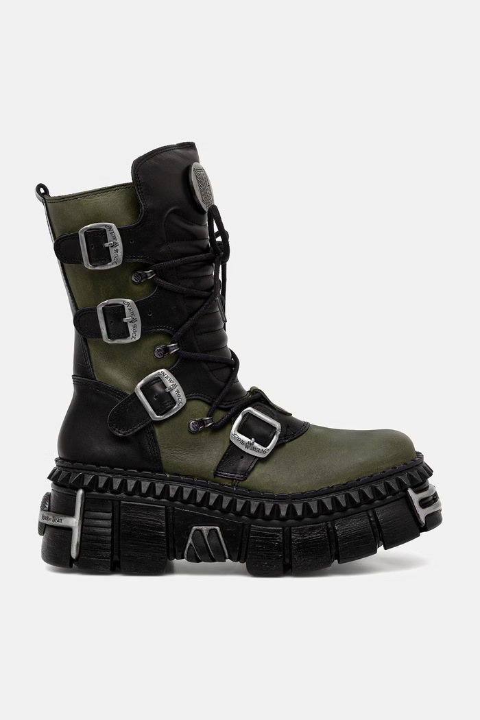 New Rock NOMADA VERDE + CRUST NEGRO + IMPERFECT TOWER NEGRO TORNILLOS workery damskie skórzane M.WALL373.CEV004 zielony AW26