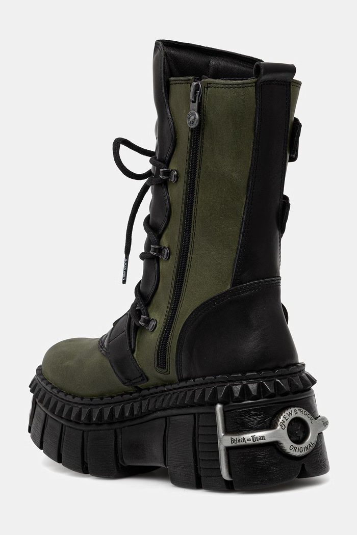 Obuwie New Rock NOMADA VERDE + CRUST NEGRO + IMPERFECT TOWER NEGRO TORNILLOS workery damskie skórzane M.WALL373.CEV004 zielony