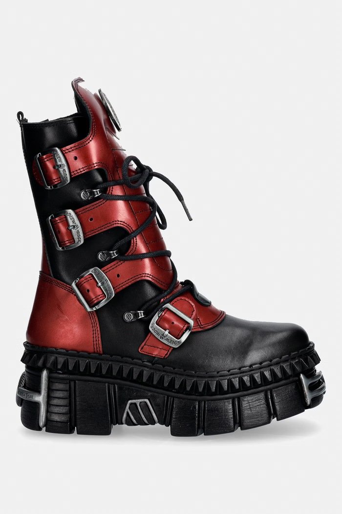 New Rock CRUST NEGRO + NOMADA ROJO + IMPERFECT TOWER NEGRO TORNILLOS workery damskie skórzane M.WALL373.CEV002 czerwony AW26