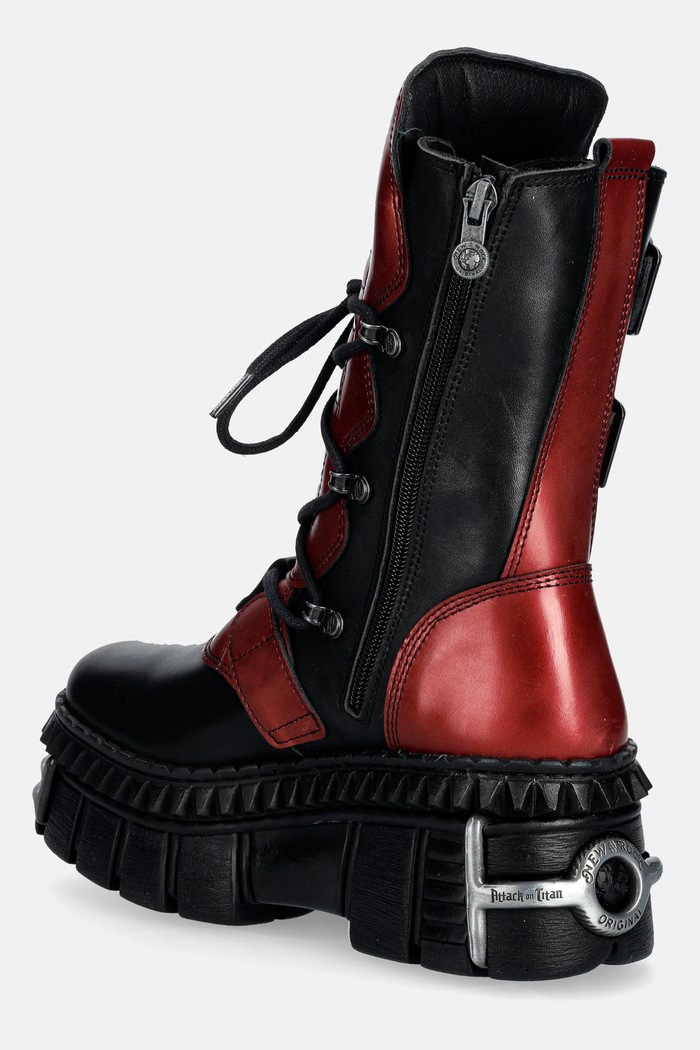 Obuwie New Rock CRUST NEGRO + NOMADA ROJO + IMPERFECT TOWER NEGRO TORNILLOS workery damskie skórzane M.WALL373.CEV002 czerwony