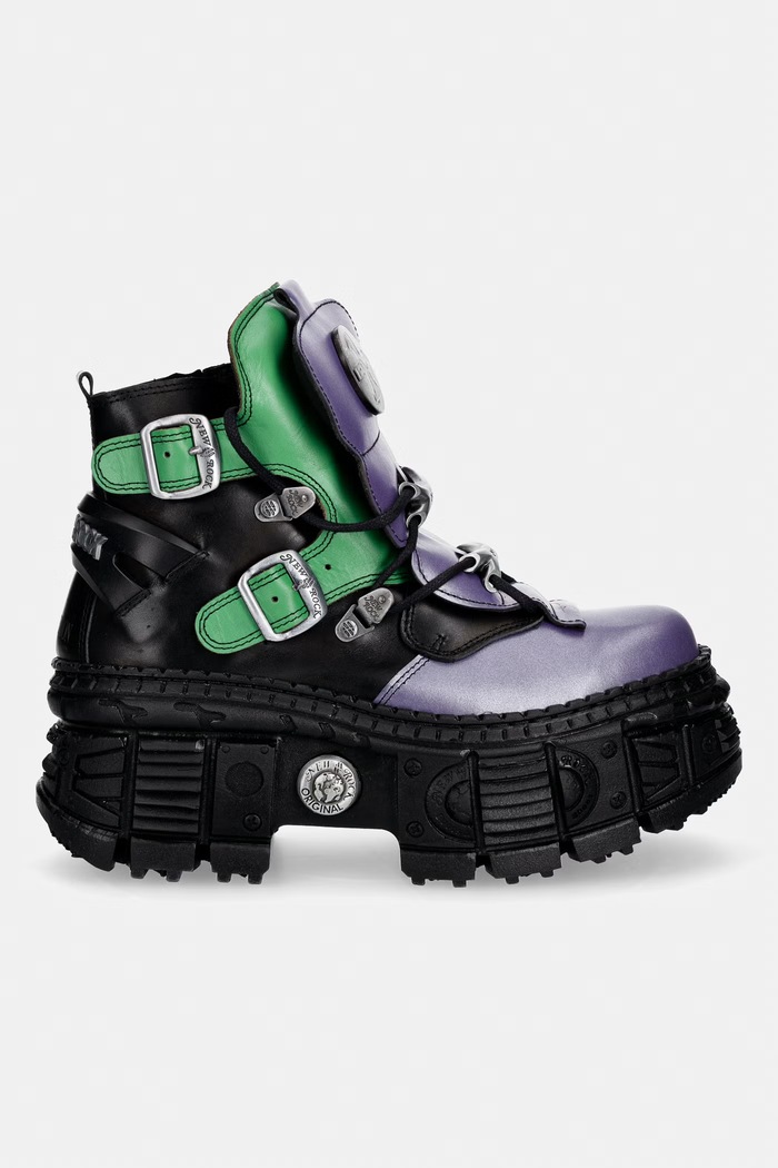 New Rock ANTIK LILA + NAPA VERDE + CRUST NEGRO + IMPERFECT TANK NEGRO TORNILLOS workery na platformie damskie skórzane M.WALL052.CEV163 fioletowy AW26