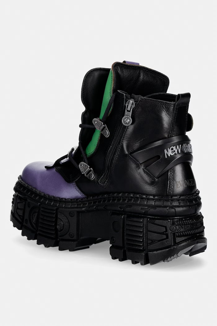 Obuwie New Rock ANTIK LILA + NAPA VERDE + CRUST NEGRO + IMPERFECT TANK NEGRO TORNILLOS workery na platformie damskie skórzane M.WALL052.CEV163 fioletowy