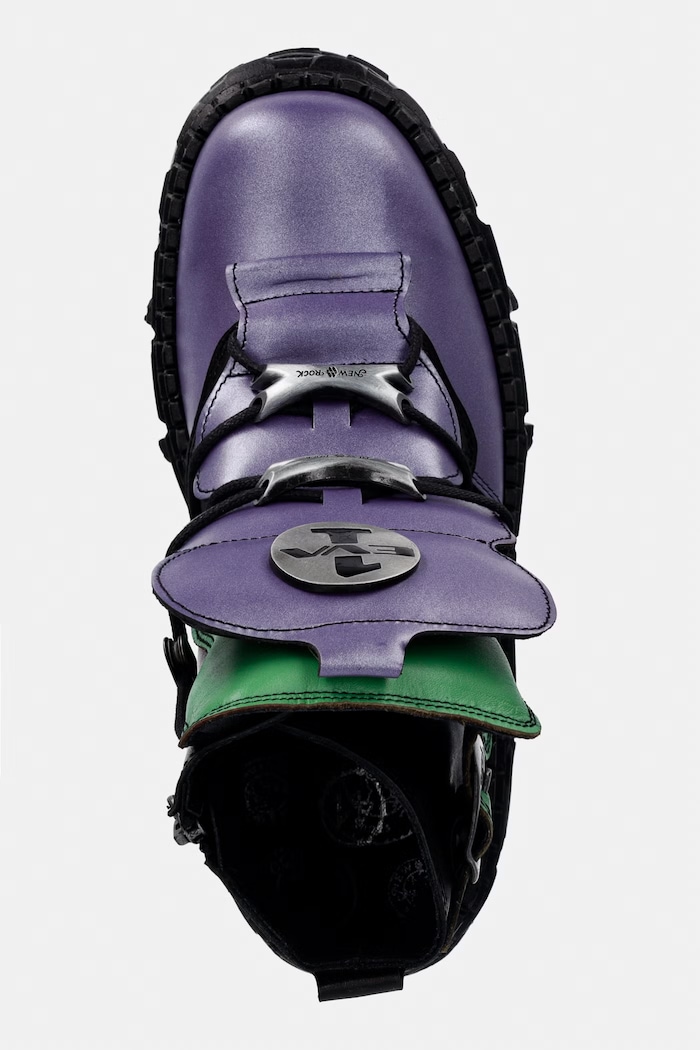 New Rock ANTIK LILA + NAPA VERDE + CRUST NEGRO + IMPERFECT TANK NEGRO TORNILLOS workery na platformie damskie skórzane fioletowy M.WALL052.CEV163
