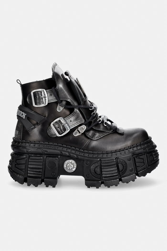 New Rock CRUST NEGRO + ANTIK ACERO + IMPERFECT TANK NEGRO TORNILLOS workery na platformie damskie skórzane M.WALL052.CEV162 szary AW26