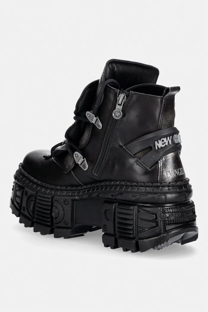 Obuwie New Rock CRUST NEGRO + ANTIK ACERO + IMPERFECT TANK NEGRO TORNILLOS workery na platformie damskie skórzane M.WALL052.CEV162 szary