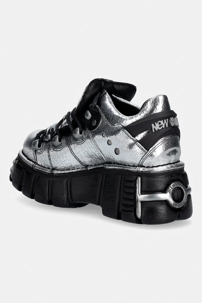 Obuwie New Rock CRACK ESPEJO PLATA ANTE + IMPERFECT TOWER NEGRO TORNILLOS buty na platformie damskie skórzane M.120N.C55 srebrny
