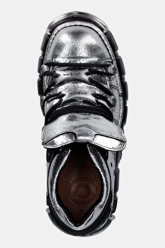 New Rock CRACK ESPEJO PLATA ANTE + IMPERFECT TOWER NEGRO TORNILLOS buty na platformie damskie skórzane srebrny M.120N.C55