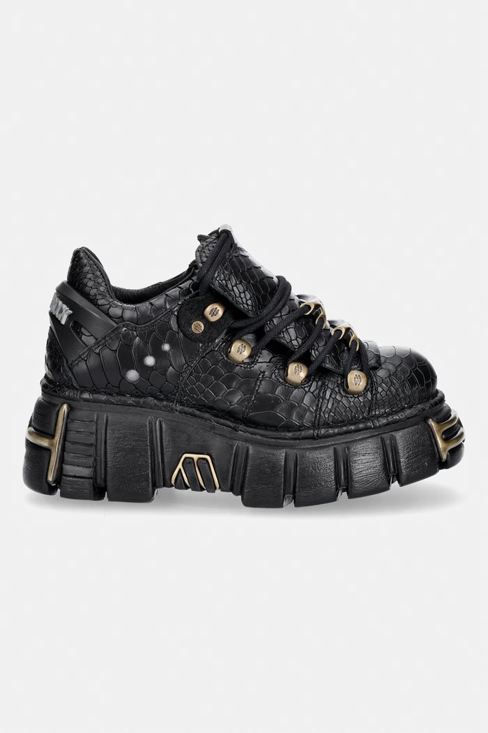 New Rock PITON NEGRO + IMPERFECT TOWER NEGRO TORNILLOS workery na platformie damskie skórzane M.120N.C118 czarny AW26
