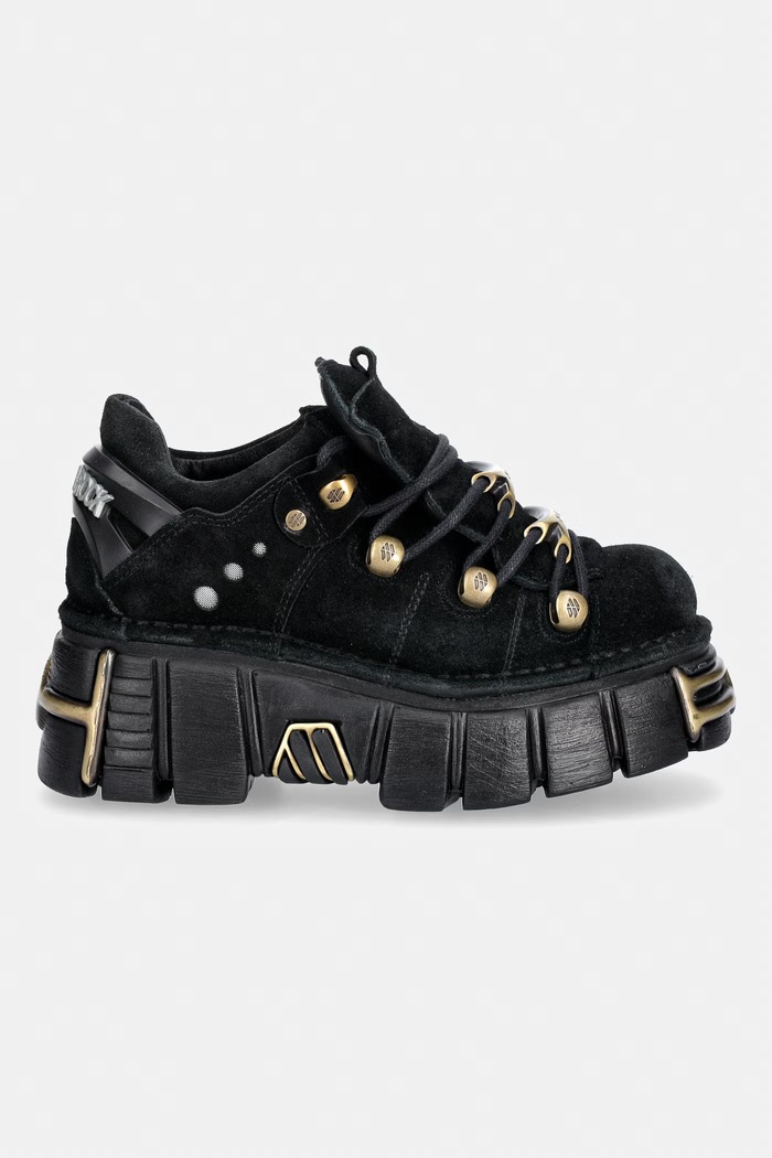New Rock ANTE NEGRO + IMPERFECT TOWER NEGRO TORNILLOS sneakersy na platformie damskie zamszowe M.120N.C117 czarny AW26