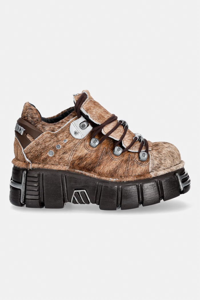 New Rock PELO NATURAL MARRON-BLANCO + IMPERFECT TOWER MARRON TORNILLOS buty damskie skórzane M.120N.C114 brązowy AW26