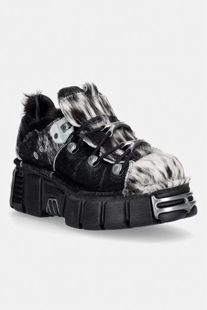 New Rock PELO NATURAL NEGRO-BLANCO + IMPERFECT TOWER NEGRO TORNILLOS buty damskie skórzane czarny M.120N.C113