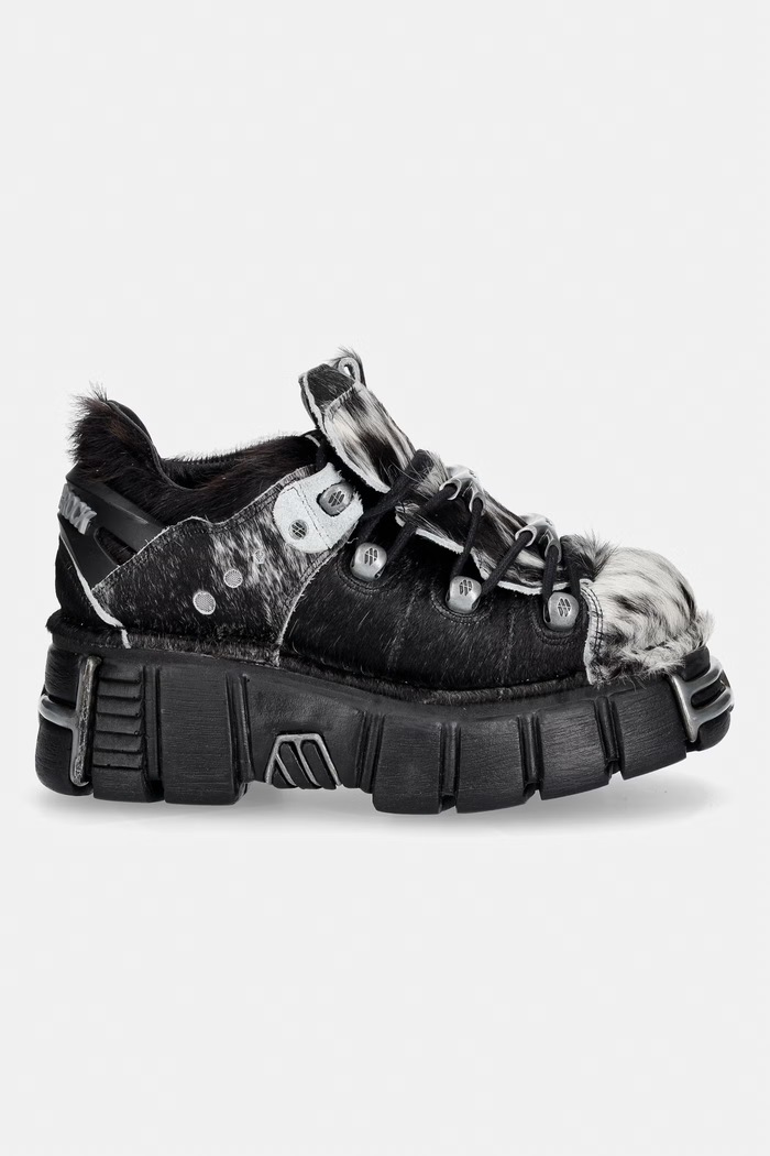 New Rock PELO NATURAL NEGRO-BLANCO + IMPERFECT TOWER NEGRO TORNILLOS buty damskie skórzane M.120N.C113 czarny AW26