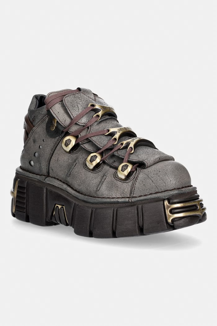 New Rock BUFALO NEGRO CERA HUESO + IMPERFECT TOWER MARRON TORNILLOS workery na platformie damskie skórzane czarny M.106XL.C196