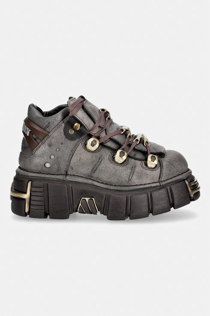 New Rock BUFALO NEGRO CERA HUESO + IMPERFECT TOWER MARRON TORNILLOS workery na platformie damskie skórzane M.106XL.C196 czarny AW26