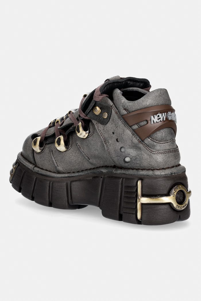 Obuwie New Rock BUFALO NEGRO CERA HUESO + IMPERFECT TOWER MARRON TORNILLOS workery na platformie damskie skórzane M.106XL.C196 czarny
