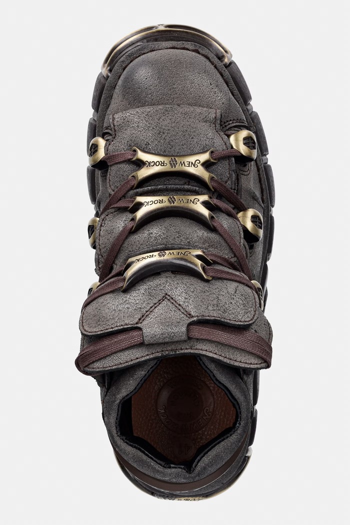 New Rock BUFALO NEGRO CERA HUESO + IMPERFECT TOWER MARRON TORNILLOS workery na platformie damskie skórzane czarny M.106XL.C196