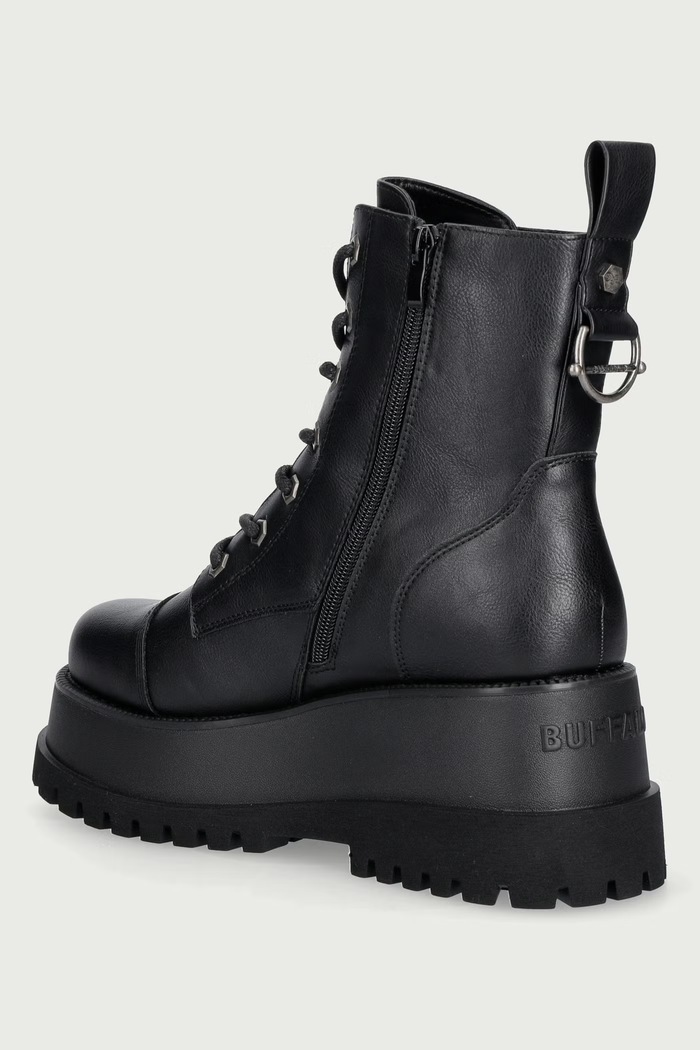 Obuwie Buffalo Botki damskie Stack Lace Up Mid 18576.BLK czarny