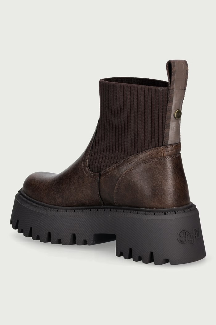 Obutev Buffalo Gležnarski čevlji s platformo ženski Aspen Chelsea Knit 18569.BRN rjava