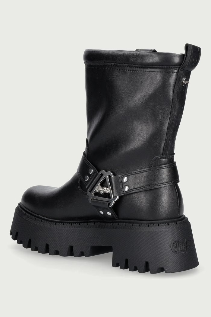 Obuwie Buffalo Botki motocyklowe damskie Aspen Biker Pull On 18566.BLK czarny