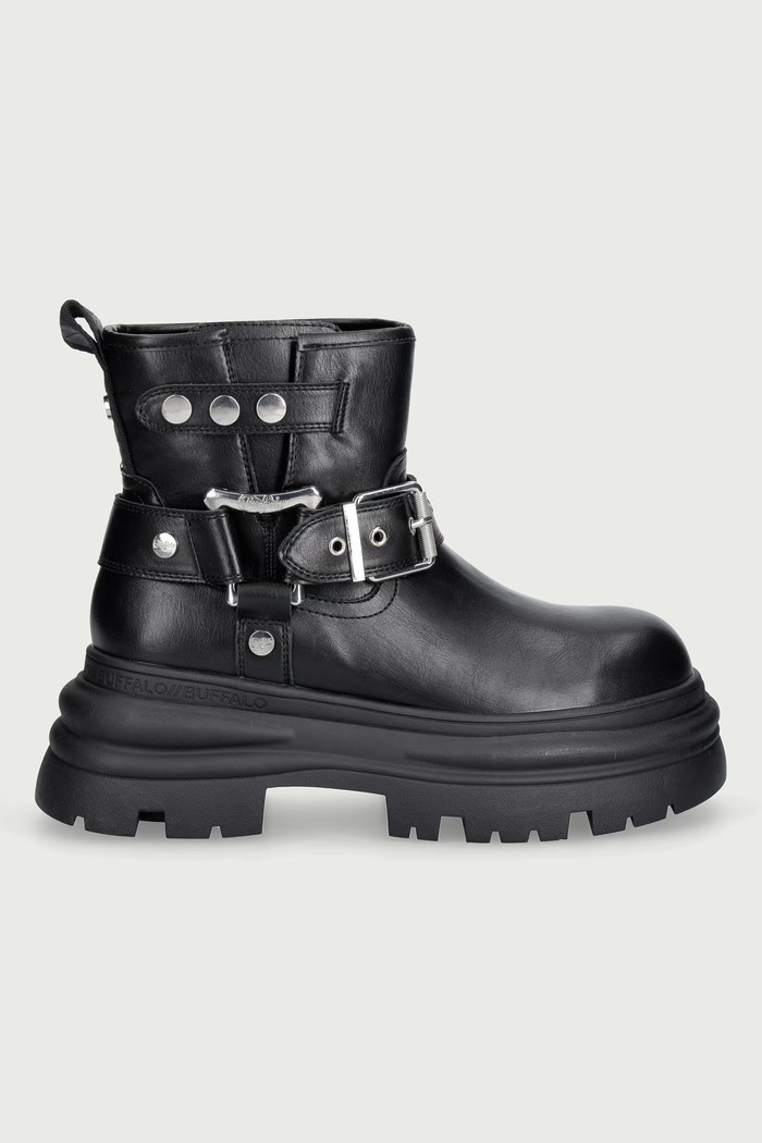 Buffalo Gležnarski čevlji s platformo ženski Dione Biker Lo 18491.BLK črna AW26