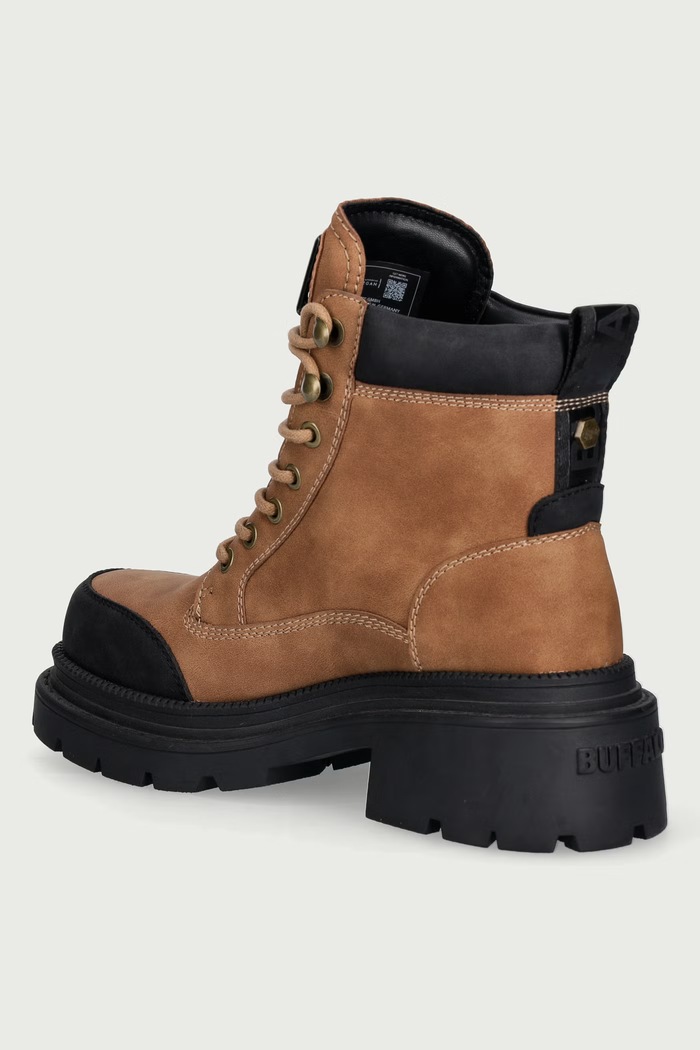Obutev Buffalo Gležnarski čevlji ženski Jack Lace Up Mid 18334.BEB rjava