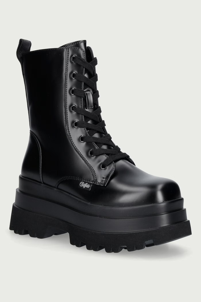 Buffalo Workery na platforme dámske Jupiter Lace Up Mid čierna 1622609.BLK