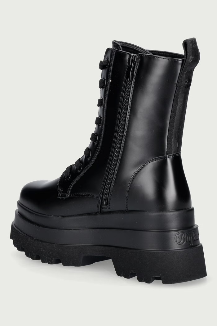 Obuv Buffalo Workery na platforme dámske Jupiter Lace Up Mid 1622609.BLK čierna