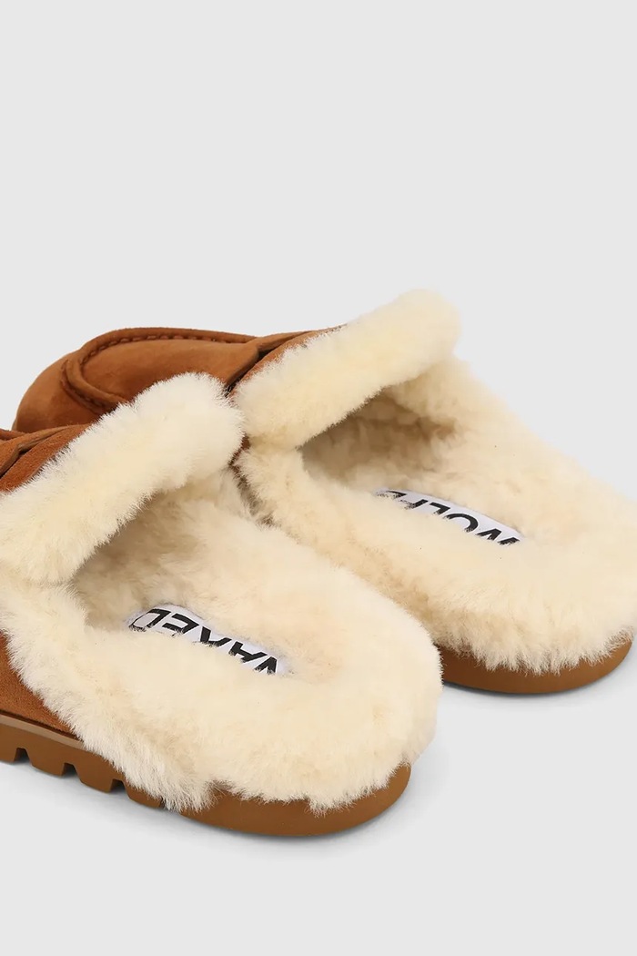 Obuwie Naked Wolfe Klapki mules damskie zamszowe Corded Corded.Cognac brązowy