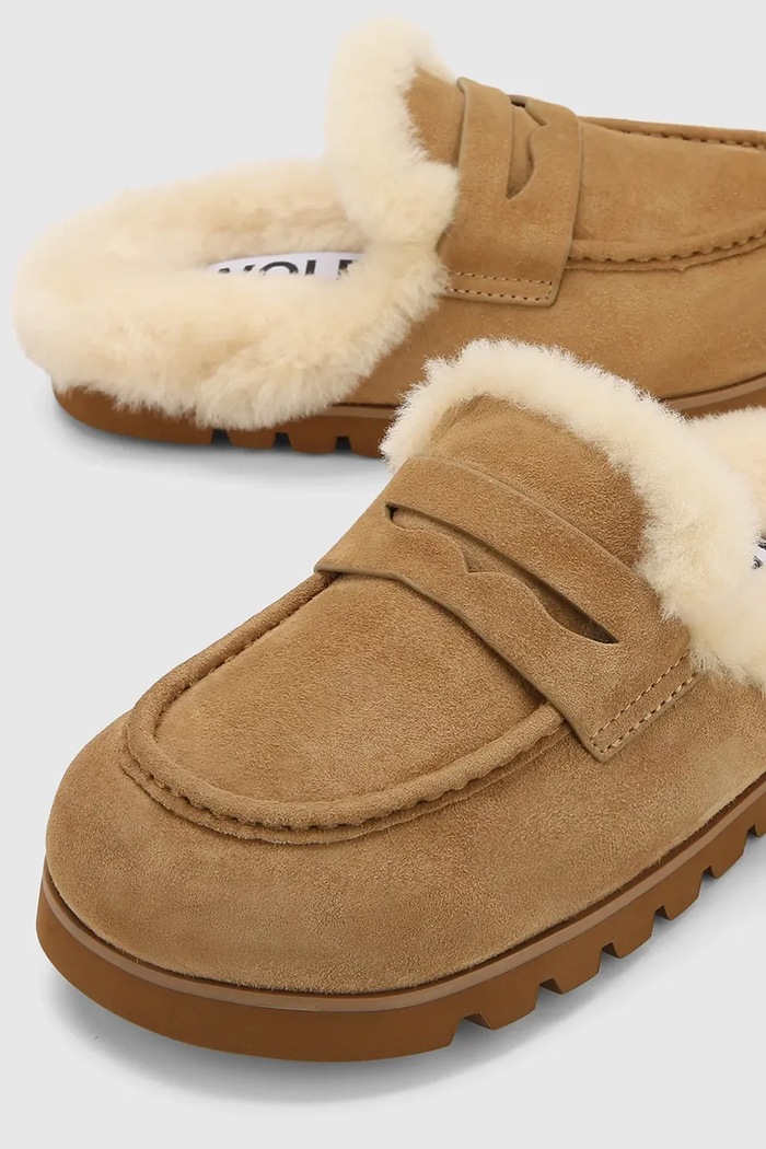 Klapki mules damskie zamszowe Corded Naked Wolfe Corded.Camel beżowy