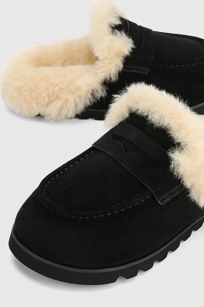 Klapki mules damskie zamszowe Corded Naked Wolfe Corded.Black czarny