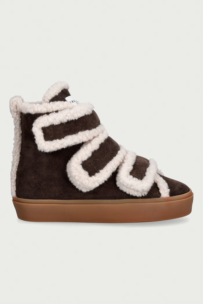 Inuikii botki damskie zamszowe Shearling Velcro Wedge 1001.004.0151.152 brązowy AW26