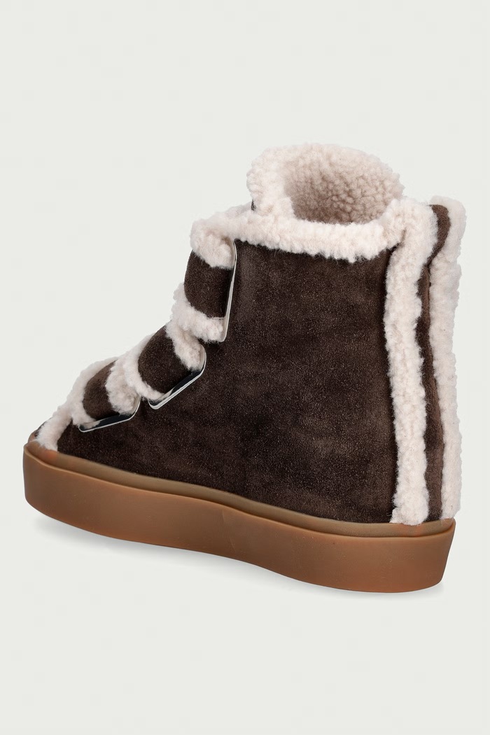 Obuwie Inuikii botki damskie zamszowe Shearling Velcro Wedge 1001.004.0151.152 brązowy
