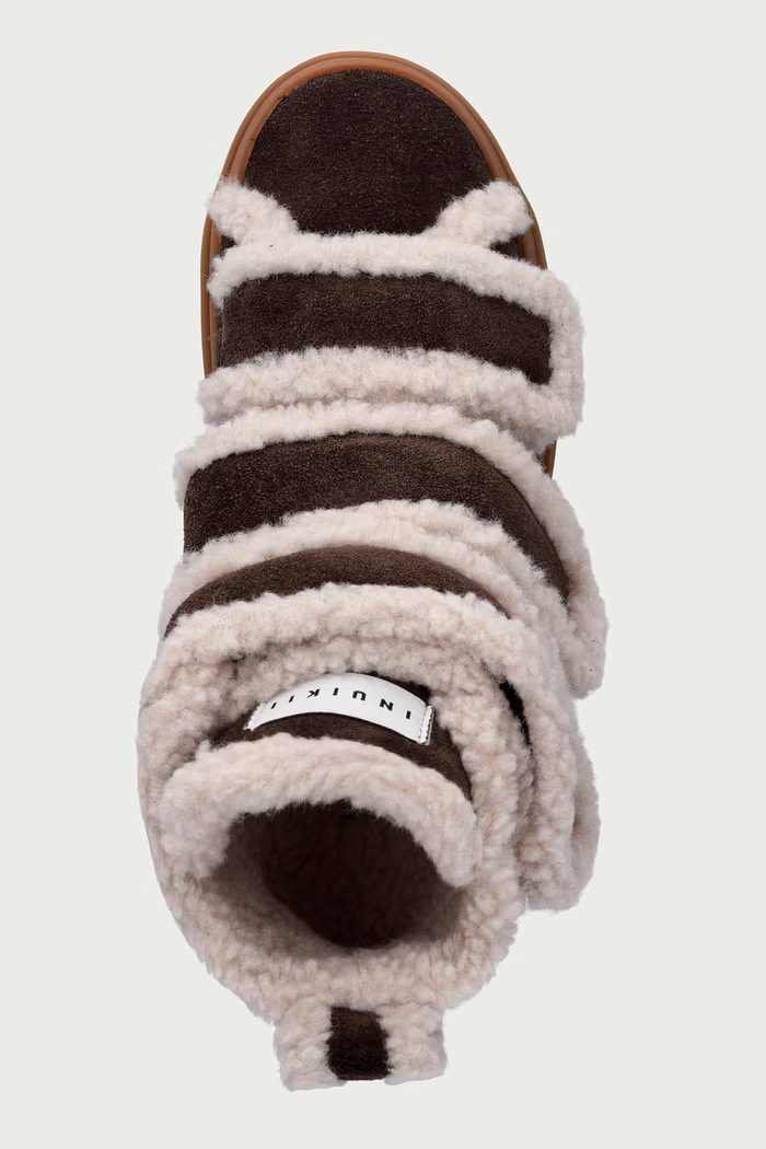 Inuikii botki damskie zamszowe Shearling Velcro Wedge brązowy 1001.004.0151.152