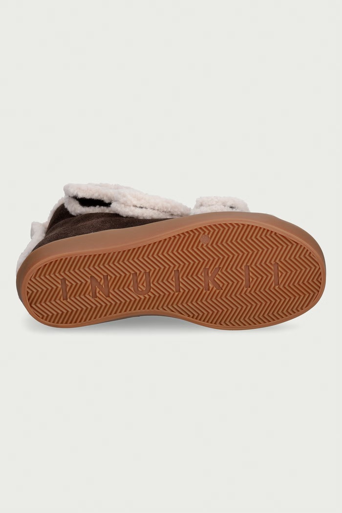 Inuikii botki damskie zamszowe Shearling Velcro Wedge 1001.004.0151.152 brązowy